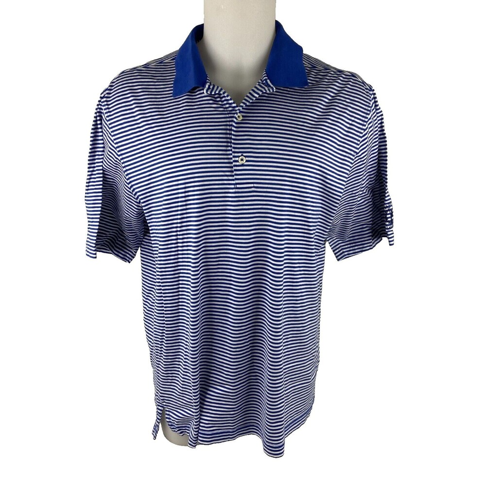 Fairway Greene Men Large Polo Shirt Fazio Club Las Vegas Blue White Stripe Golf
